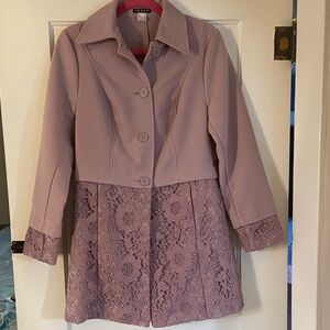 VENUS Women's Light Pink/Mauve Lace Detail Trench Coat
